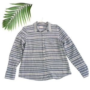 J. Crew Cotton Blue Striped Button Shirt Top  Women’s Size L